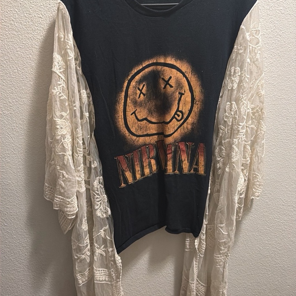 Nirvana Graphic Tee with Lace Sleeves